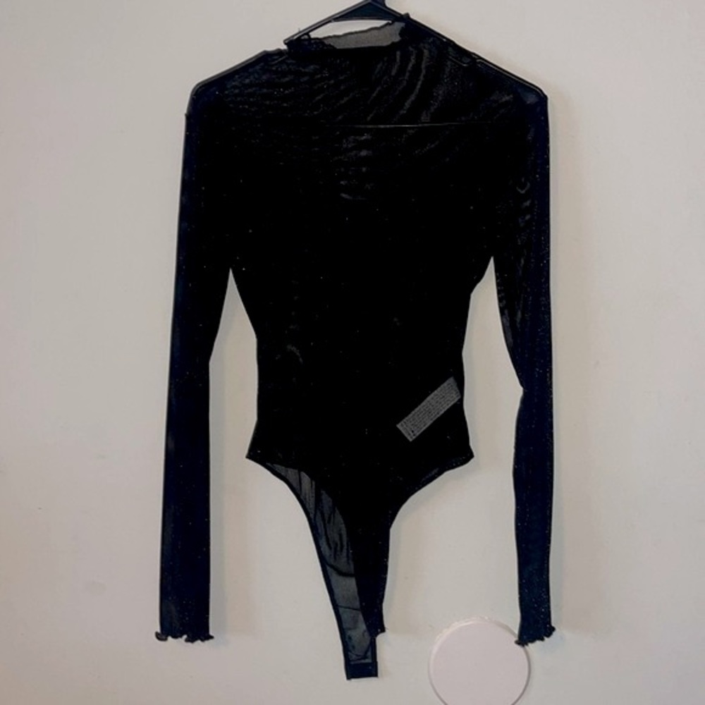 Black sheer multicolor glitter bodysuit size M